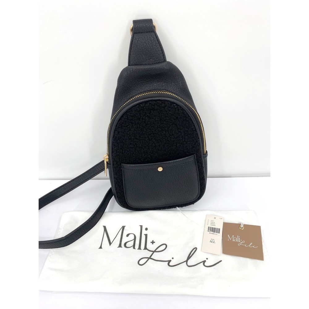 Mali + Lili Crossbody Bag Carbon Black Vegan Leather Sherpa Sling NEW